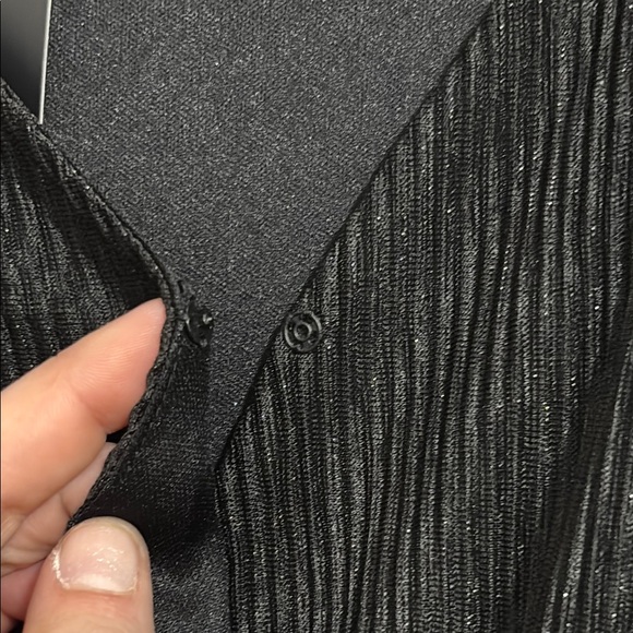 NWT Black Glitter Plissé Mini Dress V-Neck Long Sleeve Metallic Sparkle large - Picture 5 of 13